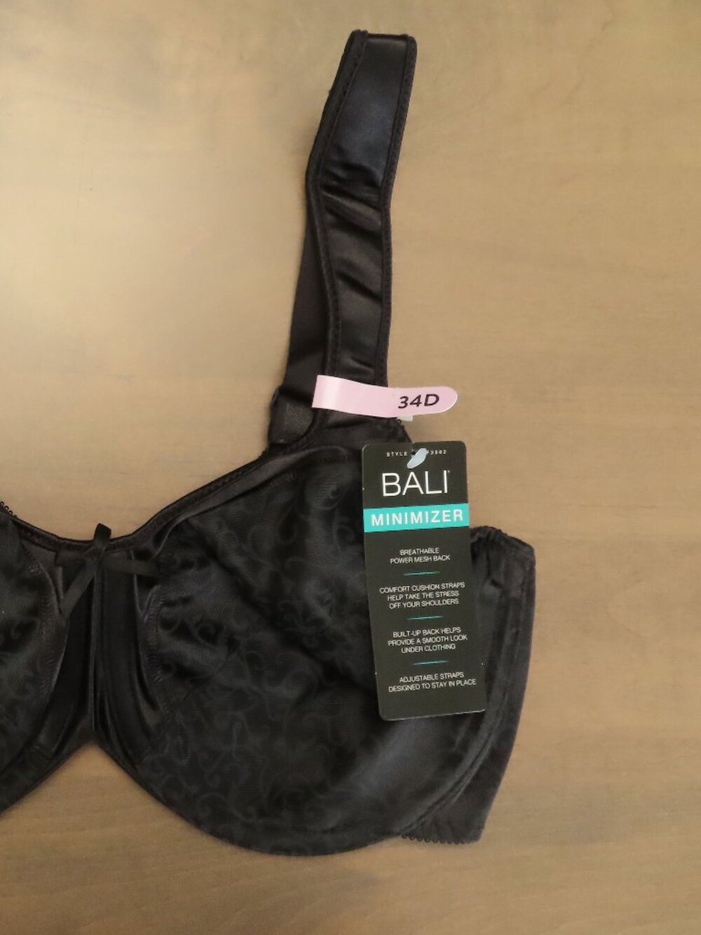 NWT Bali Satin Tracings Minimizer Underwire Bra 34D Black DF3562 - Picture 3 of 9